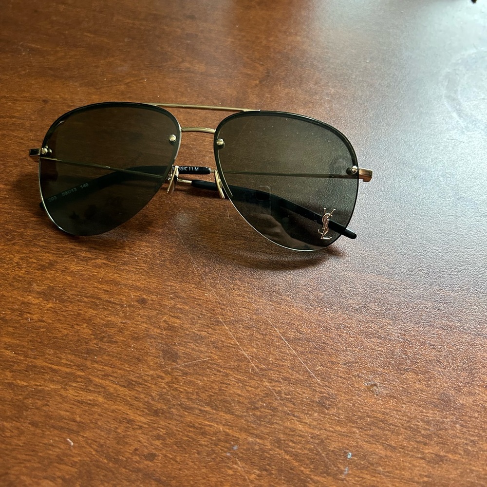 Yves Saint Laurent Black and Gold Aviator Glasses